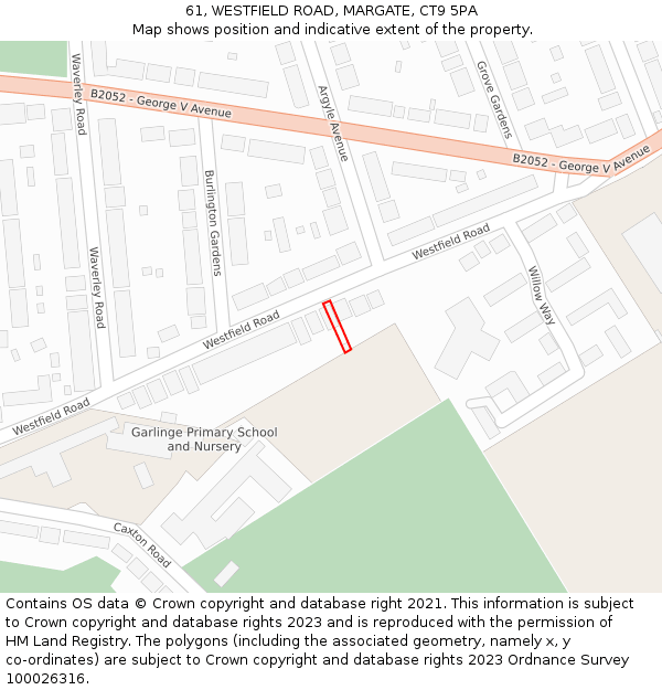 61, WESTFIELD ROAD, MARGATE, CT9 5PA: Location map and indicative extent of plot