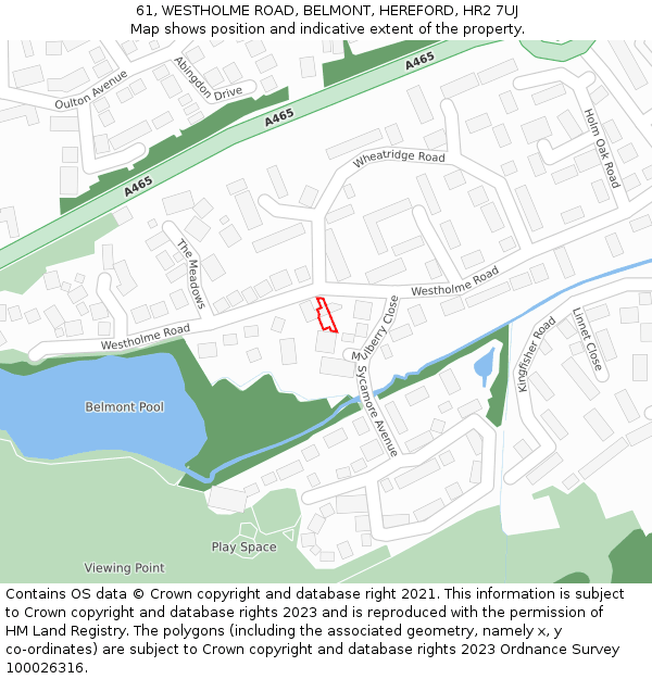 61, WESTHOLME ROAD, BELMONT, HEREFORD, HR2 7UJ: Location map and indicative extent of plot