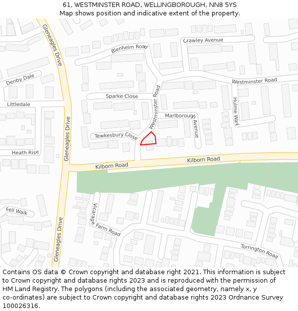 61, WESTMINSTER ROAD, WELLINGBOROUGH, NN8 5YS: Location map and indicative extent of plot