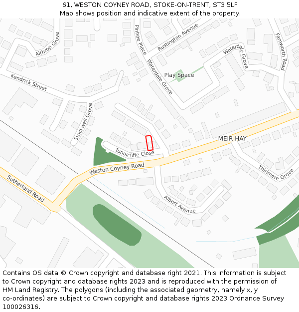 61, WESTON COYNEY ROAD, STOKE-ON-TRENT, ST3 5LF: Location map and indicative extent of plot