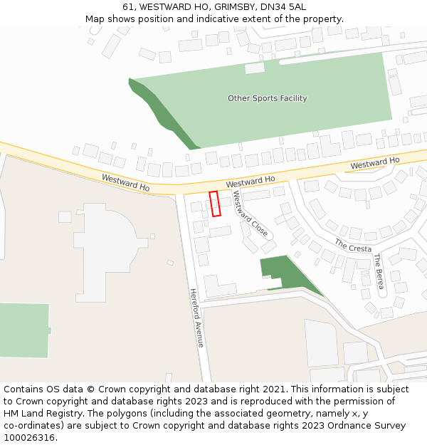 61, WESTWARD HO, GRIMSBY, DN34 5AL: Location map and indicative extent of plot