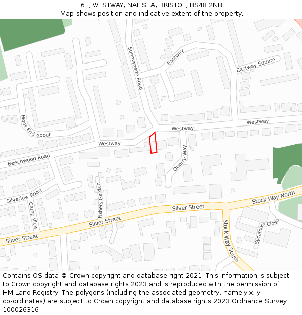 61, WESTWAY, NAILSEA, BRISTOL, BS48 2NB: Location map and indicative extent of plot