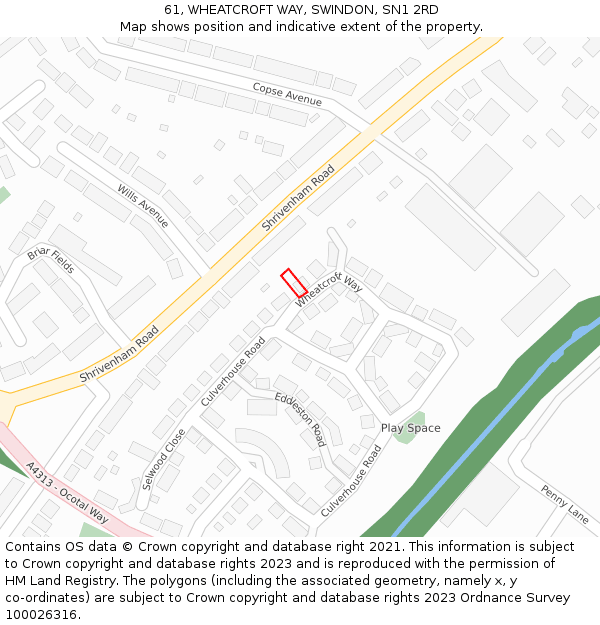 61, WHEATCROFT WAY, SWINDON, SN1 2RD: Location map and indicative extent of plot