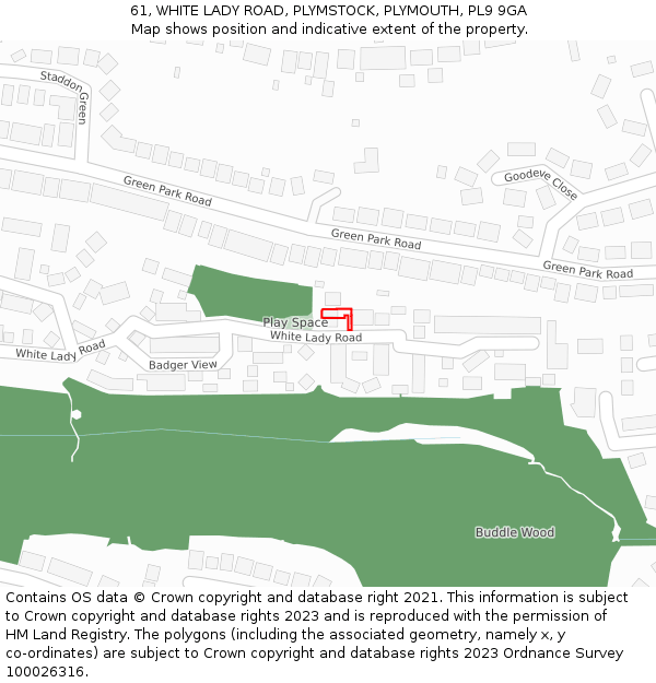 61, WHITE LADY ROAD, PLYMSTOCK, PLYMOUTH, PL9 9GA: Location map and indicative extent of plot