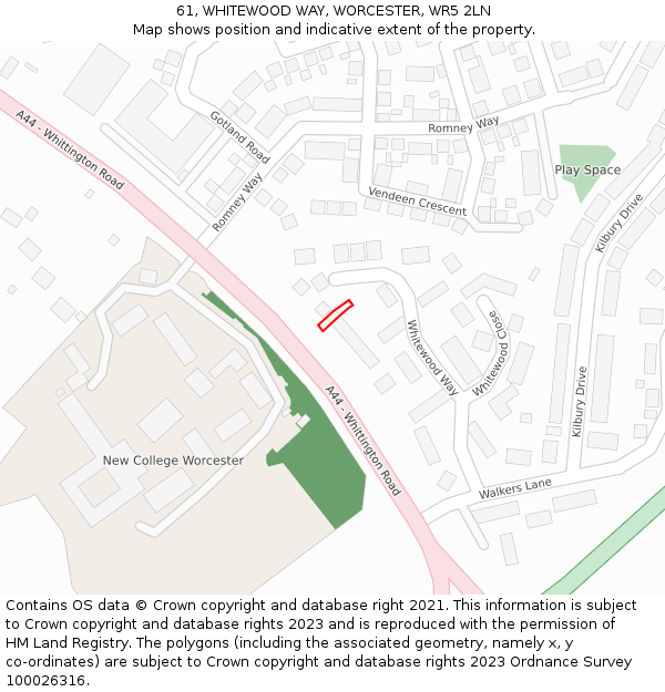 61, WHITEWOOD WAY, WORCESTER, WR5 2LN: Location map and indicative extent of plot