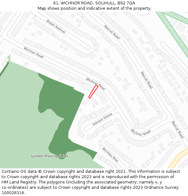 61, WICHNOR ROAD, SOLIHULL, B92 7QA: Location map and indicative extent of plot