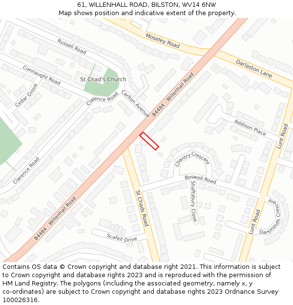 61, WILLENHALL ROAD, BILSTON, WV14 6NW: Location map and indicative extent of plot