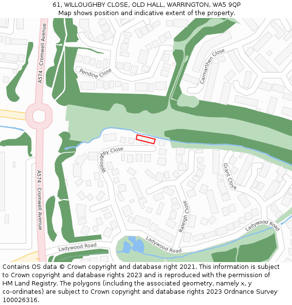 61, WILLOUGHBY CLOSE, OLD HALL, WARRINGTON, WA5 9QP: Location map and indicative extent of plot