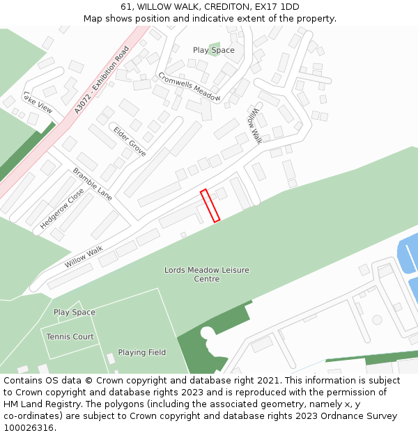 61, WILLOW WALK, CREDITON, EX17 1DD: Location map and indicative extent of plot