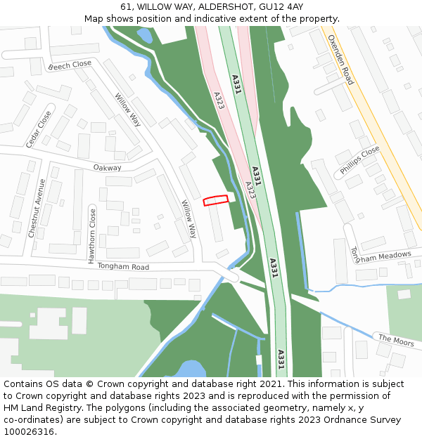 61, WILLOW WAY, ALDERSHOT, GU12 4AY: Location map and indicative extent of plot