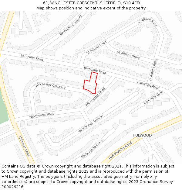 61, WINCHESTER CRESCENT, SHEFFIELD, S10 4ED: Location map and indicative extent of plot