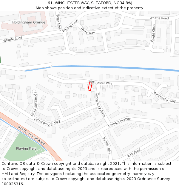 61, WINCHESTER WAY, SLEAFORD, NG34 8WJ: Location map and indicative extent of plot