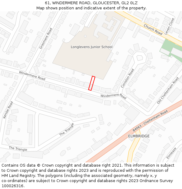 61, WINDERMERE ROAD, GLOUCESTER, GL2 0LZ: Location map and indicative extent of plot