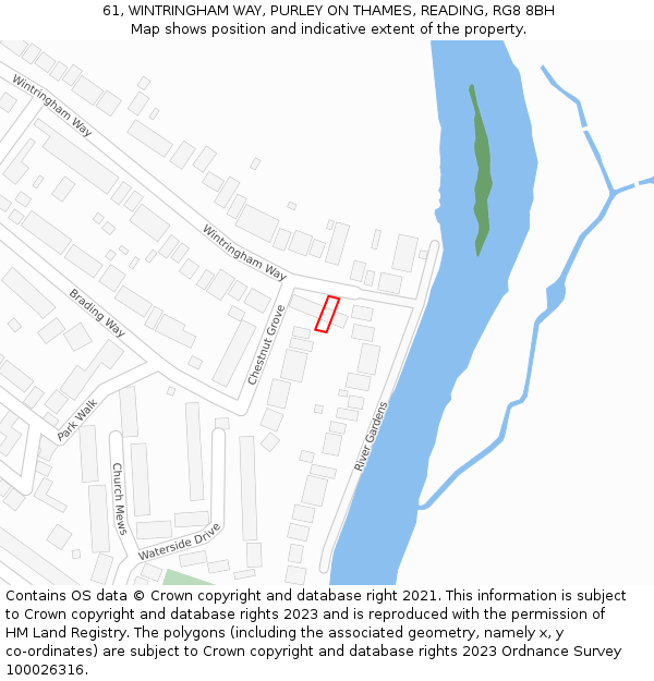 61, WINTRINGHAM WAY, PURLEY ON THAMES, READING, RG8 8BH: Location map and indicative extent of plot