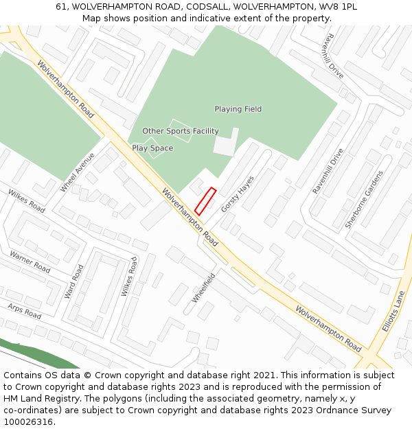 61, WOLVERHAMPTON ROAD, CODSALL, WOLVERHAMPTON, WV8 1PL: Location map and indicative extent of plot