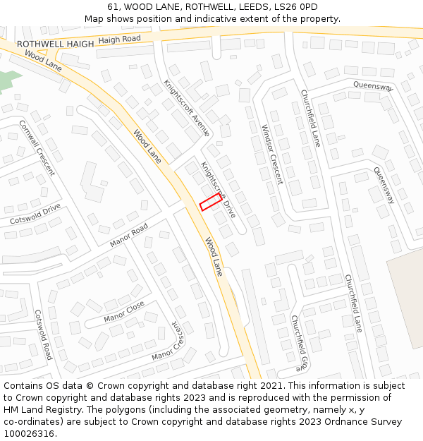 61, WOOD LANE, ROTHWELL, LEEDS, LS26 0PD: Location map and indicative extent of plot