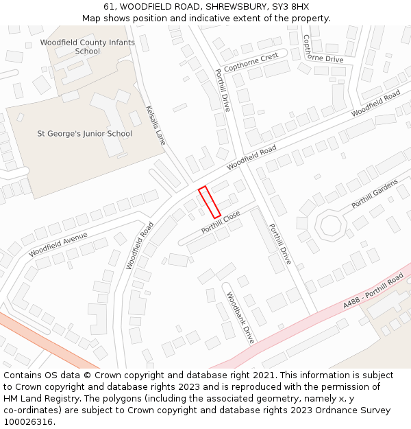 61, WOODFIELD ROAD, SHREWSBURY, SY3 8HX: Location map and indicative extent of plot