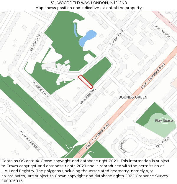 61, WOODFIELD WAY, LONDON, N11 2NR: Location map and indicative extent of plot
