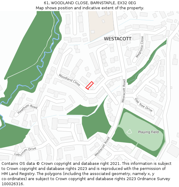 61, WOODLAND CLOSE, BARNSTAPLE, EX32 0EG: Location map and indicative extent of plot