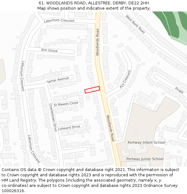 61, WOODLANDS ROAD, ALLESTREE, DERBY, DE22 2HH: Location map and indicative extent of plot