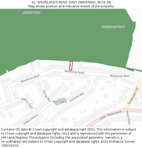 61, WOODLANDS ROAD, EAST GRINSTEAD, RH19 3EJ: Location map and indicative extent of plot