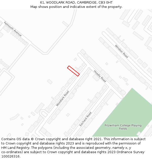 61, WOODLARK ROAD, CAMBRIDGE, CB3 0HT: Location map and indicative extent of plot