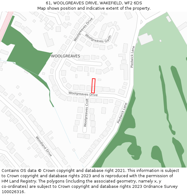 61, WOOLGREAVES DRIVE, WAKEFIELD, WF2 6DS: Location map and indicative extent of plot