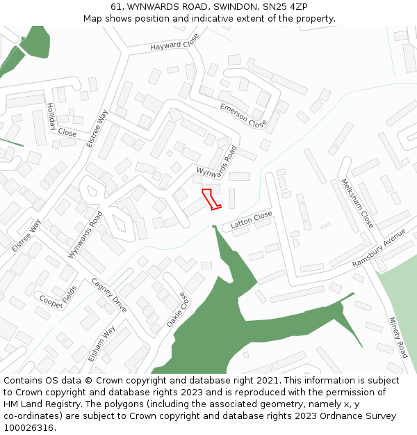 61, WYNWARDS ROAD, SWINDON, SN25 4ZP: Location map and indicative extent of plot