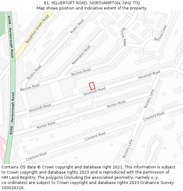 61, YELVERTOFT ROAD, NORTHAMPTON, NN2 7TQ: Location map and indicative extent of plot