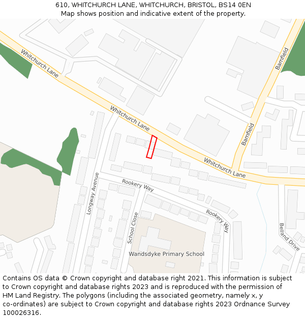 610, WHITCHURCH LANE, WHITCHURCH, BRISTOL, BS14 0EN: Location map and indicative extent of plot