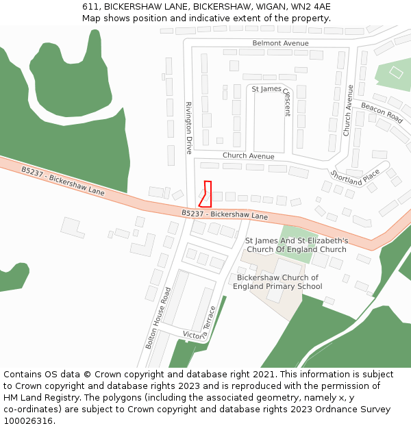 611, BICKERSHAW LANE, BICKERSHAW, WIGAN, WN2 4AE: Location map and indicative extent of plot