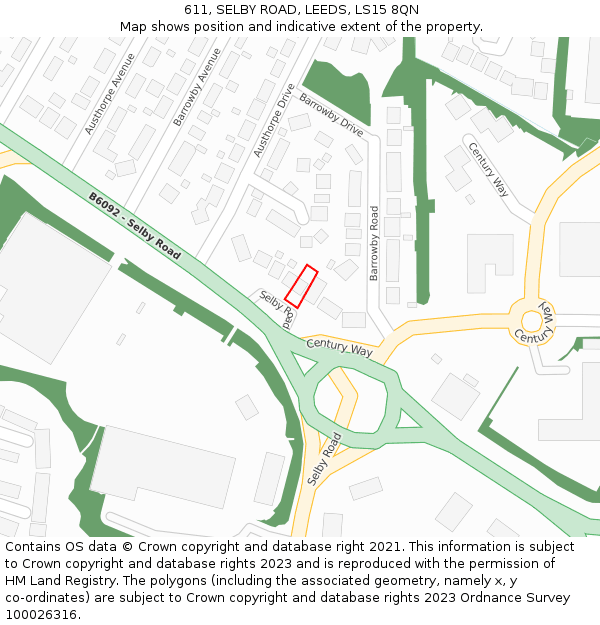 611, SELBY ROAD, LEEDS, LS15 8QN: Location map and indicative extent of plot