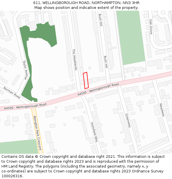 611, WELLINGBOROUGH ROAD, NORTHAMPTON, NN3 3HR: Location map and indicative extent of plot