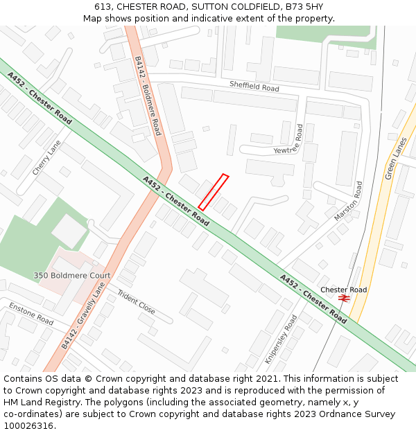 613, CHESTER ROAD, SUTTON COLDFIELD, B73 5HY: Location map and indicative extent of plot