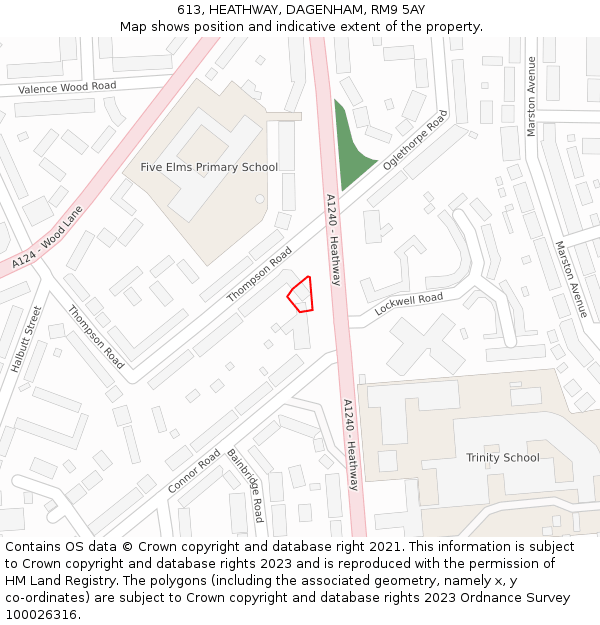 613, HEATHWAY, DAGENHAM, RM9 5AY: Location map and indicative extent of plot