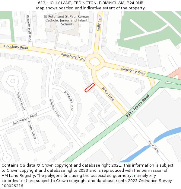 613, HOLLY LANE, ERDINGTON, BIRMINGHAM, B24 9NR: Location map and indicative extent of plot