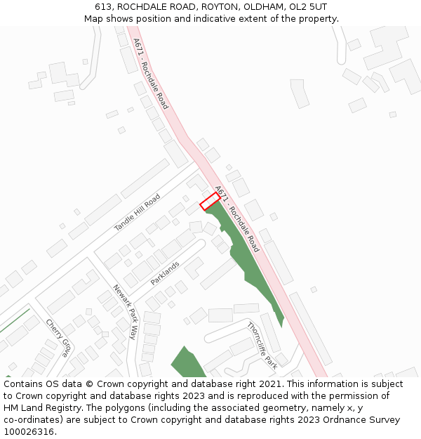 613, ROCHDALE ROAD, ROYTON, OLDHAM, OL2 5UT: Location map and indicative extent of plot