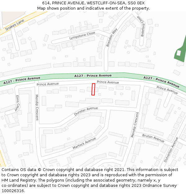 614, PRINCE AVENUE, WESTCLIFF-ON-SEA, SS0 0EX: Location map and indicative extent of plot