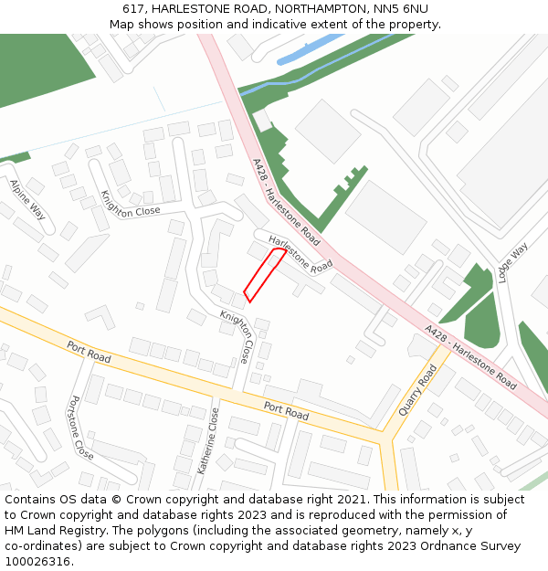 617, HARLESTONE ROAD, NORTHAMPTON, NN5 6NU: Location map and indicative extent of plot