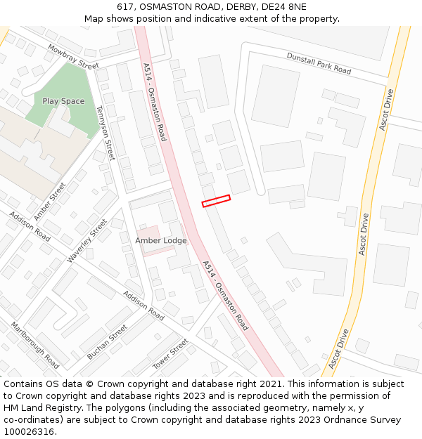617, OSMASTON ROAD, DERBY, DE24 8NE: Location map and indicative extent of plot