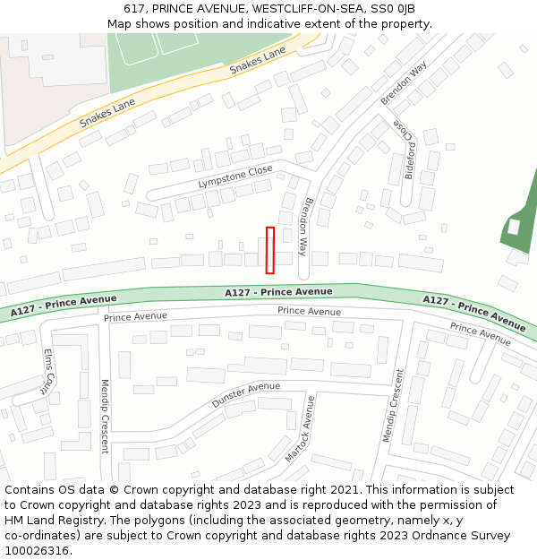 617, PRINCE AVENUE, WESTCLIFF-ON-SEA, SS0 0JB: Location map and indicative extent of plot