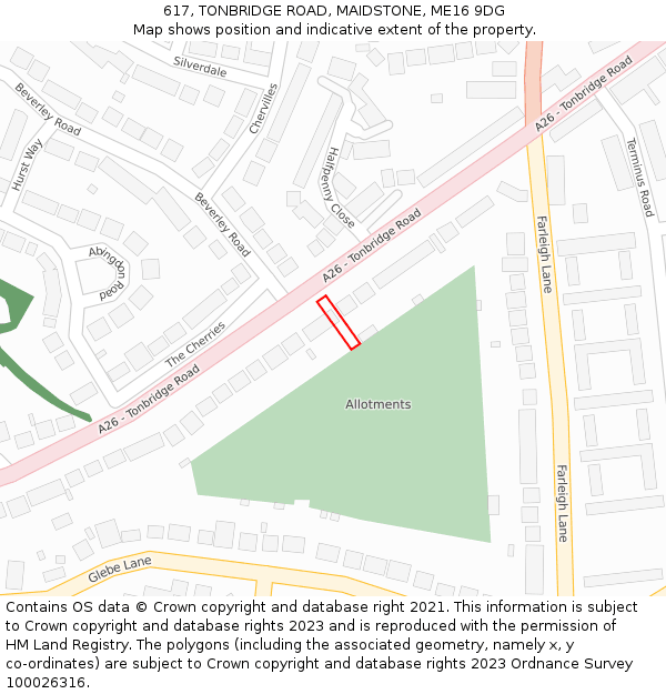 617, TONBRIDGE ROAD, MAIDSTONE, ME16 9DG: Location map and indicative extent of plot