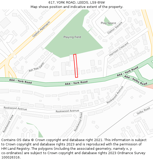 617, YORK ROAD, LEEDS, LS9 6NW: Location map and indicative extent of plot