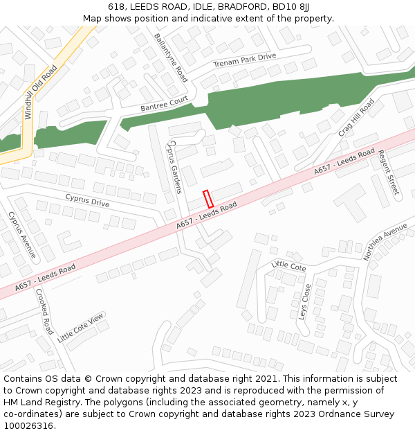 618, LEEDS ROAD, IDLE, BRADFORD, BD10 8JJ: Location map and indicative extent of plot