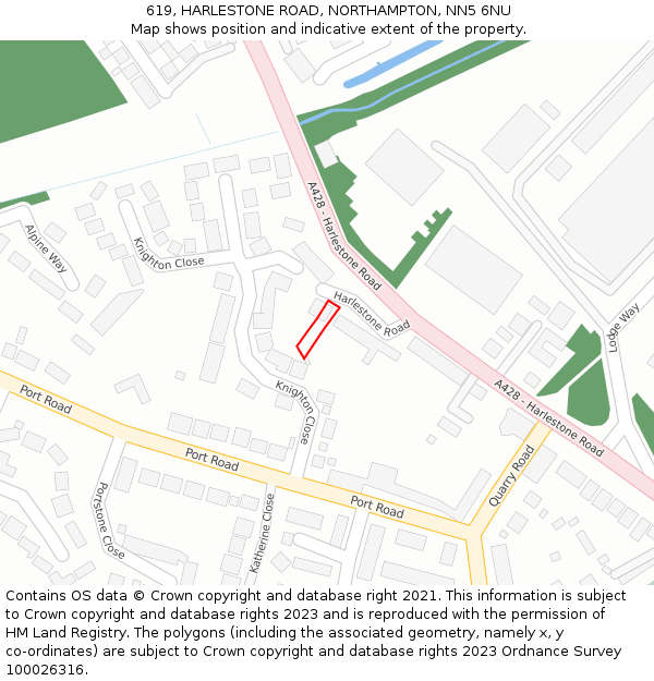 619, HARLESTONE ROAD, NORTHAMPTON, NN5 6NU: Location map and indicative extent of plot