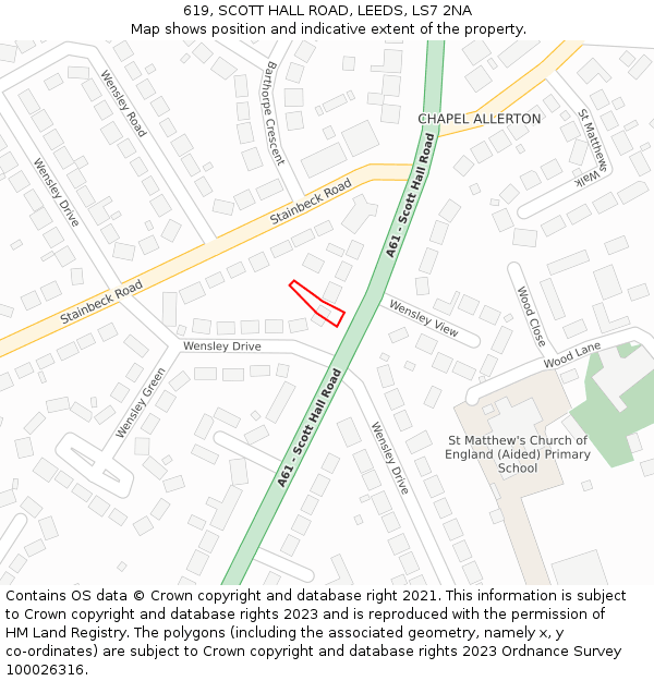 619, SCOTT HALL ROAD, LEEDS, LS7 2NA: Location map and indicative extent of plot