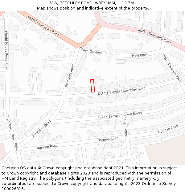 61A, BEECHLEY ROAD, WREXHAM, LL13 7AU: Location map and indicative extent of plot