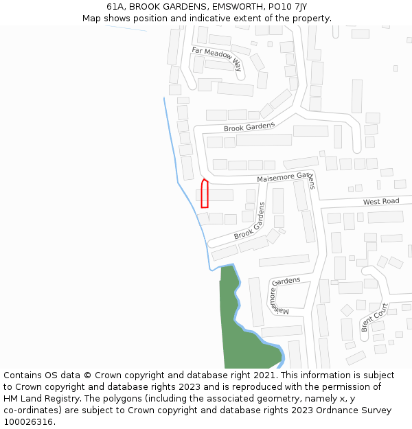 61A, BROOK GARDENS, EMSWORTH, PO10 7JY: Location map and indicative extent of plot