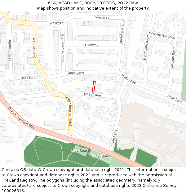 61A, MEAD LANE, BOGNOR REGIS, PO22 8AW: Location map and indicative extent of plot