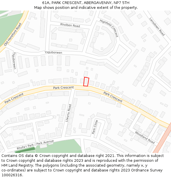 61A, PARK CRESCENT, ABERGAVENNY, NP7 5TH: Location map and indicative extent of plot